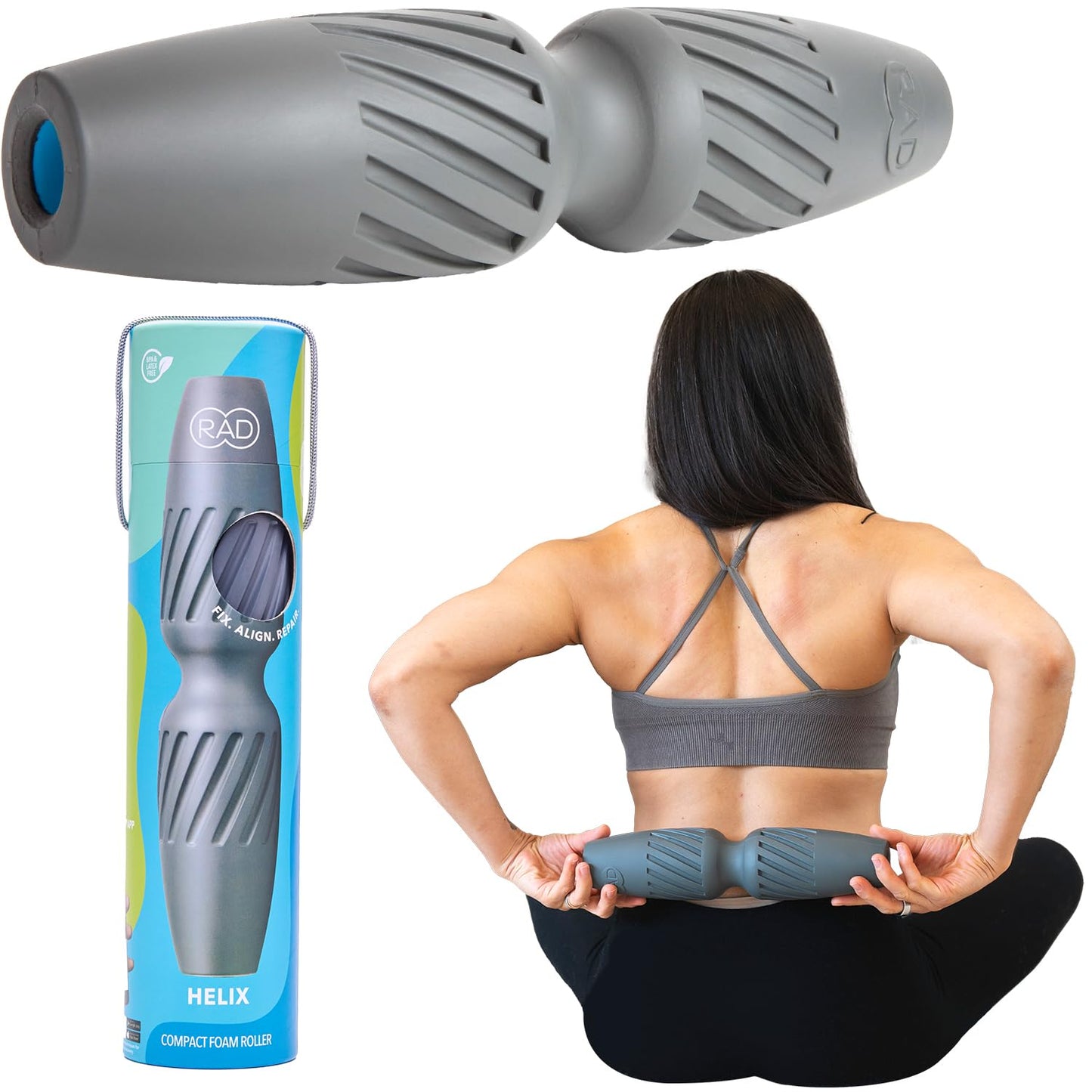 RAD Helix Exercise Foam Roller - Compact High Density Foam Roller for Back Pain & Stretching Quads Hamstrings - Deep Tissue Massage Roller - Muscle Foam Roller for Myofascial Release Mobility